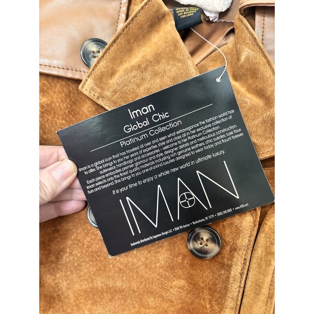 IMAN Global Chic Suede Leather Trench Belt 70s Retro Boho Coat Double Breast XS - Picture 9 of 13